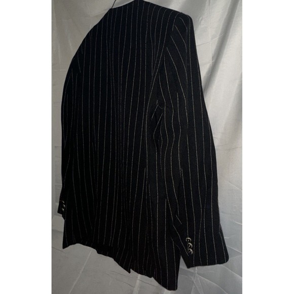 Dino Davinci Mens Double Breasted Coat Jacket Black Sz R40 Pocket White Stripes - Picture 14 of 14